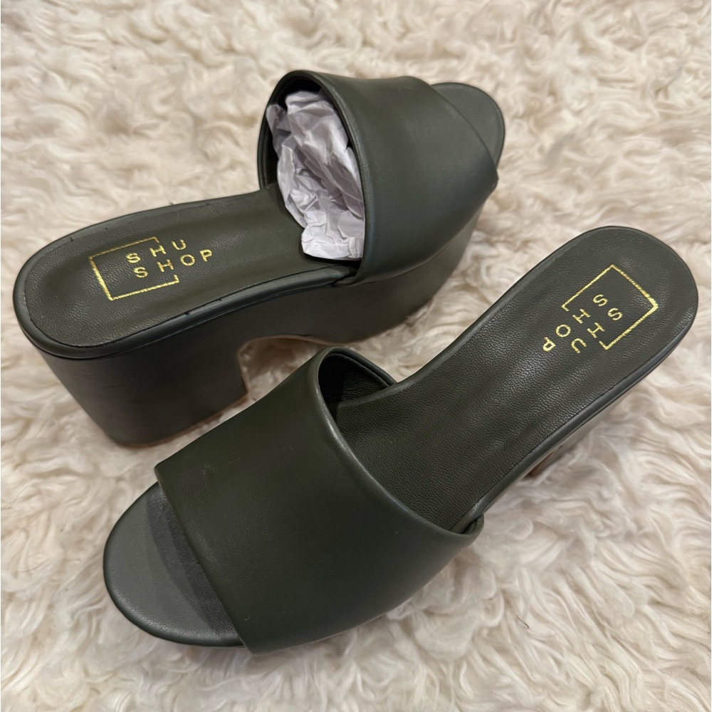 SHUSHOP green platform wedges heels size 6 - Picture 2 of 7